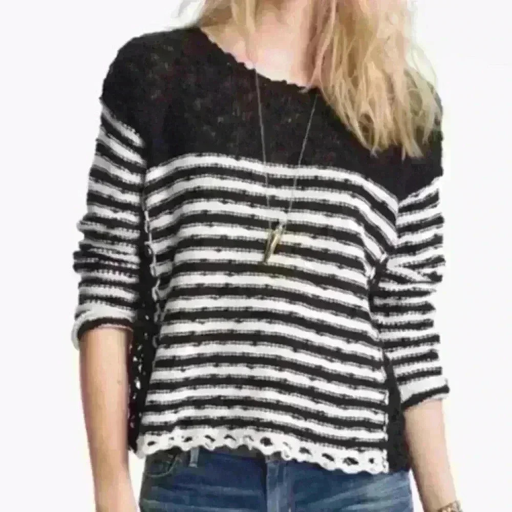 Free People Striped in Crochet Pullover Sweater